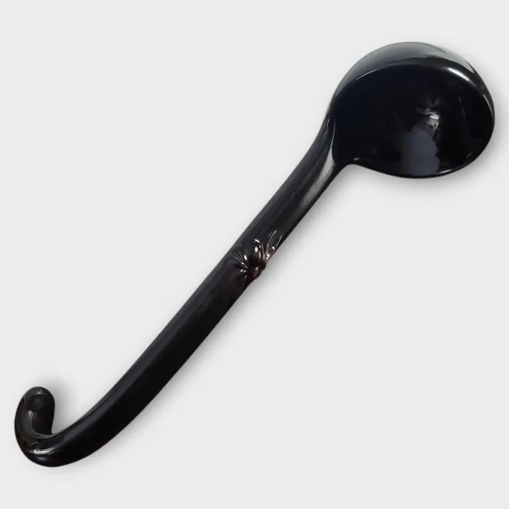 Vintage Ceramic Long Soup Tureen Ladle Black Glazed 12 Inches